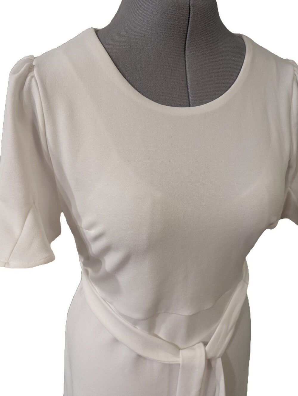 DKNY White Flutter Sleeve Bridal Midi Dress - Size 10 - Picture 3 of 9